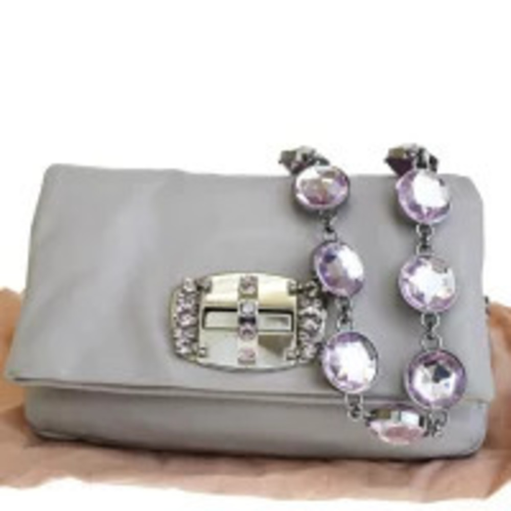 Miu Miu Chain Shoulder Bag Pouch Clutch Bijou Purple Leather